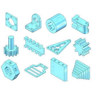 HiFi-BRep gallery of twelve translucent cyan CAD parts with varied topology and geometry